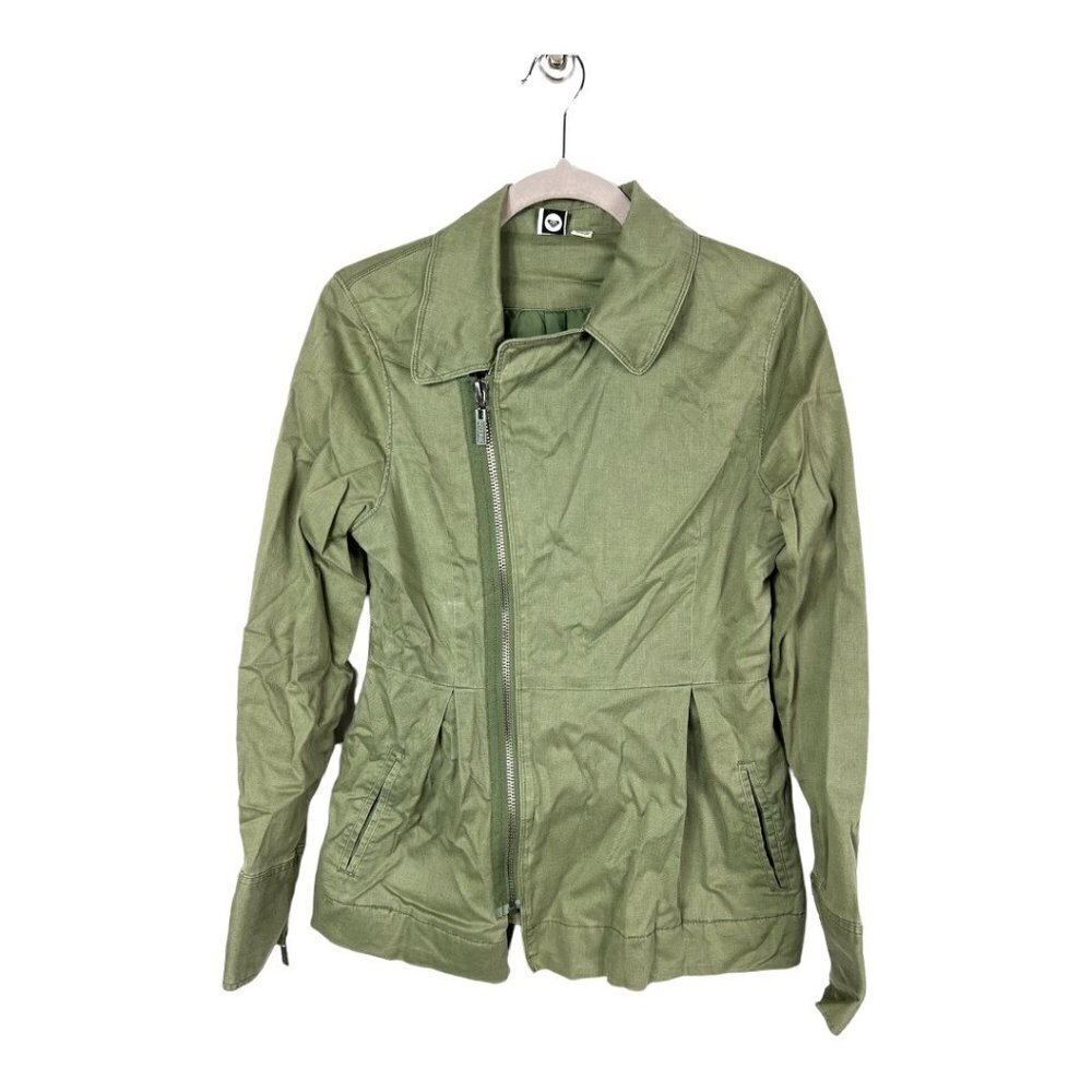 Roxy‎ Womens Olive Green Asymmetrical Zip Utility Jacket Peplum Waist E474413